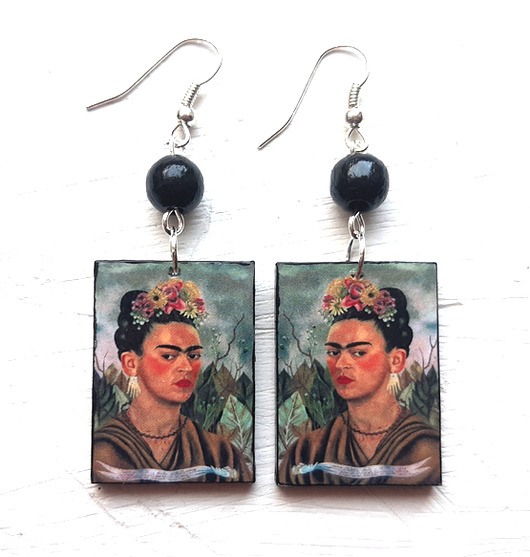 kolczyki drewniane Frida Kahlo - Autoportret