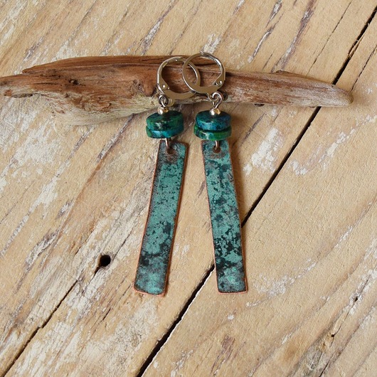 kolczyki z mosiądzu Kolczyki z patynowanej miedzi i agatu /2/ biżuteria handmade,