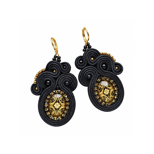 kolczyki soutache Czarno- złote eleganckie kolczyki sutasz