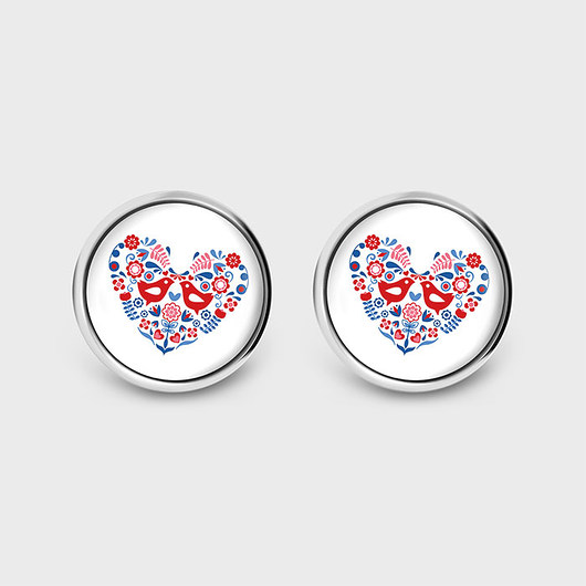 kolczyki szklane Kolczyki sztyfty - Folkowe ptaszki - grafika