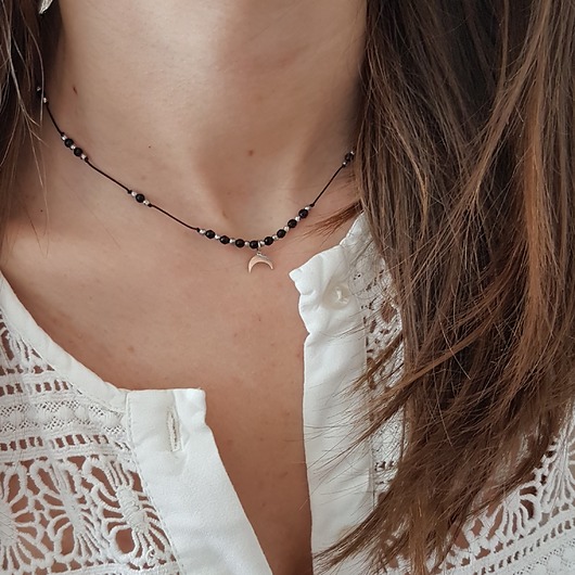 naszyjnik księżyc z onyksem LEI handmade 