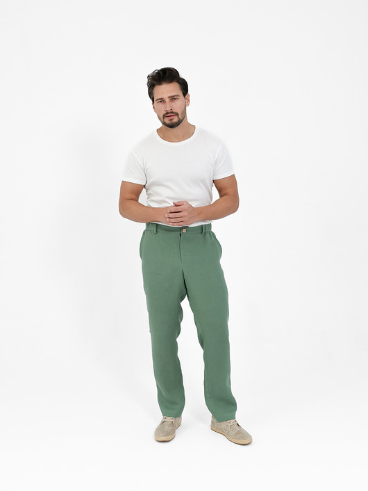 spodnie męskie Lniane spodnie SUNSET  eucalyptus green