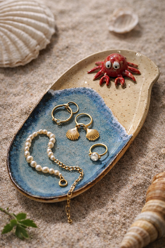 pojemniki na biżuterię Ceramiczna podstawka z krabem