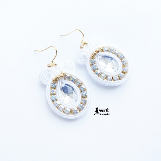 Biel i złoto- kolczyki  sutasz (soutache) Mró Soutache