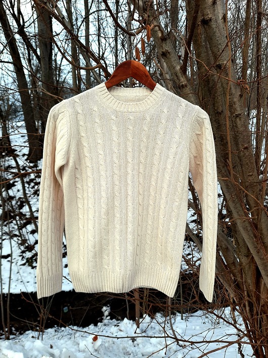 swetry damskie  Sweter z kaszmiru 100% śmietankowy ecru warkocz kaszmirowy sweter