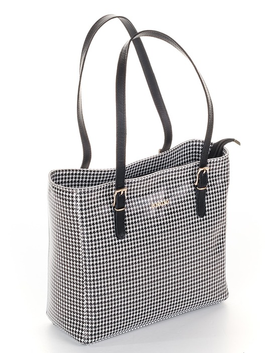torby na ramię Skórzany Shopper - czarno-biała pepitka (7066)