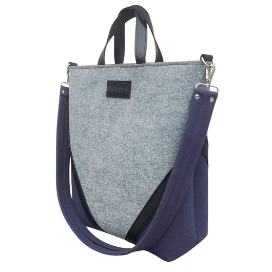 torby XXL Stylowa TOREBKA - filcowo wełniana - szaro granatowa