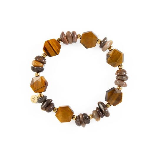 bransoletki z kamieni naturalnych Bransoletka z brązowych kamieni - Wersja Pozłacana