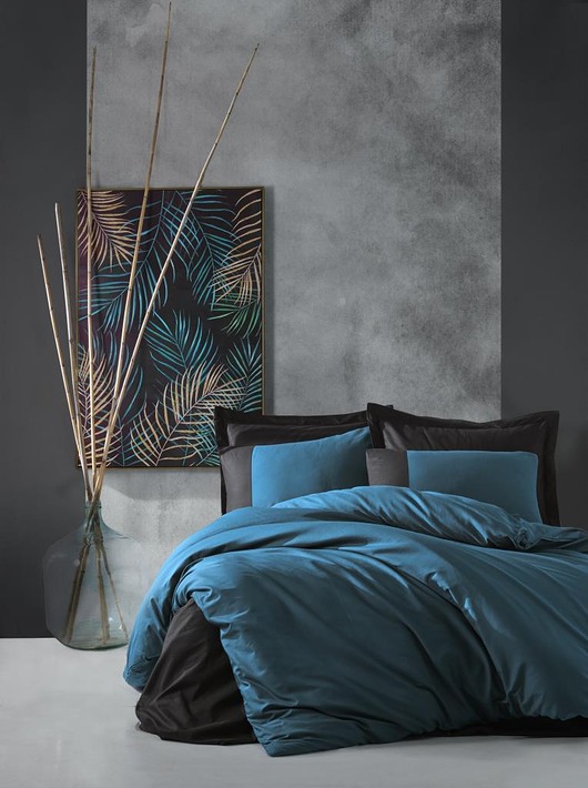 pościel Zestaw pościeli 22 Owce - PLAIN 100% bawełna czarno niebieska 140x200 cm