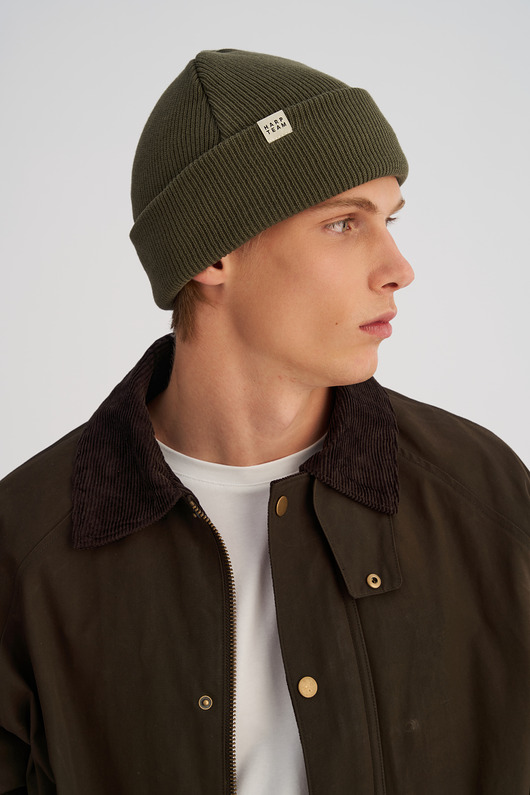 czapki i kapelusze męskie Czapka zimowa z bawełny organicznej oliwkowa