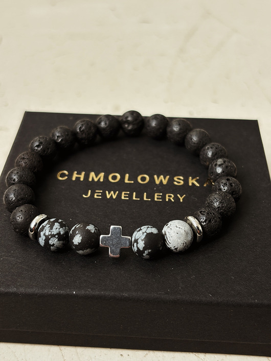 biżuteria męska Bransoletka męska Obsydian i Lawa