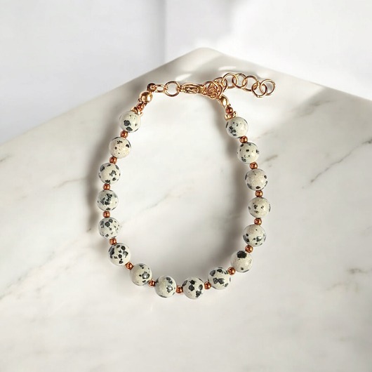 bransoletki z kamieni naturalnych Jaspis dalmatyński i złoty hematyt : bransoletka regulowana