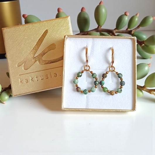 kolczyki z kamieniami Kolczyki : turkus afrykański : wianki : delikatne : bigle angielskie