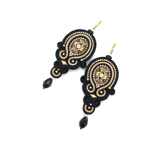 kolczyki soutache Kolczyki sutasz czarne ze złotem barokowe wieczorowe eleganckie Flavia