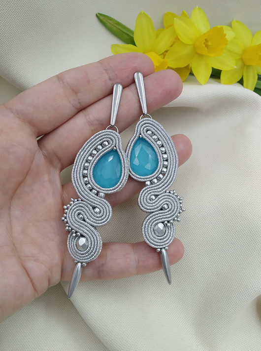 kolczyki soutache Kolczyki sutasz, srebrne kolczyki sutasz, turkusowe kolczyki