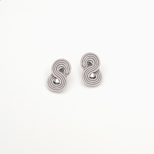 kolczyki soutache Szaro srebrne sztyfty / wkrętki - minimalistyczne