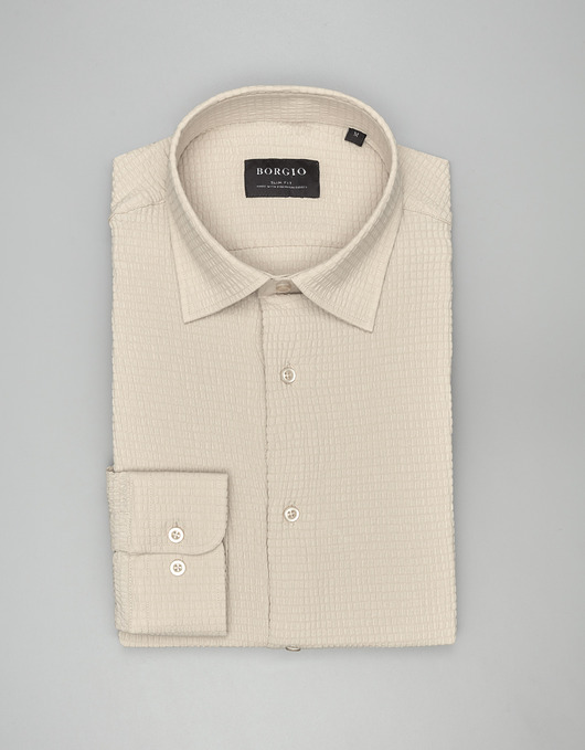 koszule męskie Koszula gonzaga 00581 długi rękaw beżowy slim fit