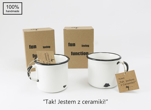 2  Białe Kubki - 'Jestem z Ceramiki' Agaf Design