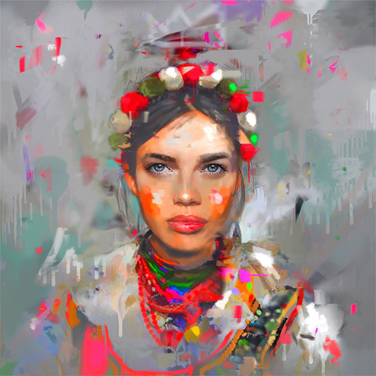 OBRAZ NA PŁÓTNIE "LADY FOLK IV" 80x80 cm Krzanoo