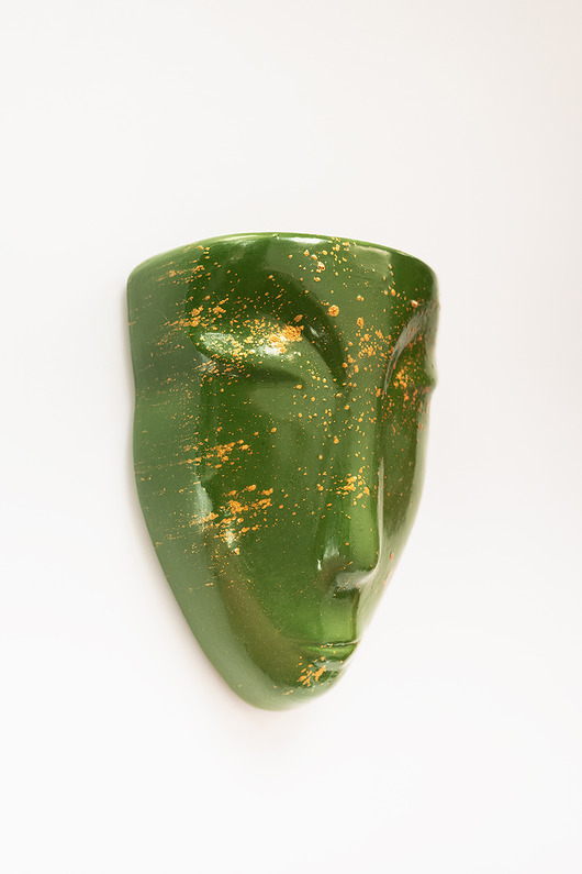 Ozdoby na ścianę Doniczka głowa na ścianę zielona ze złotem