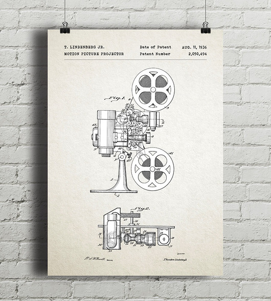 Projektor filmowy - patent - plakat vintage minimalmill