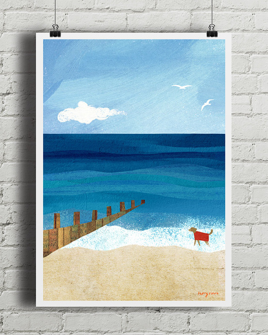 plakaty W morskich falach - plakat z psem