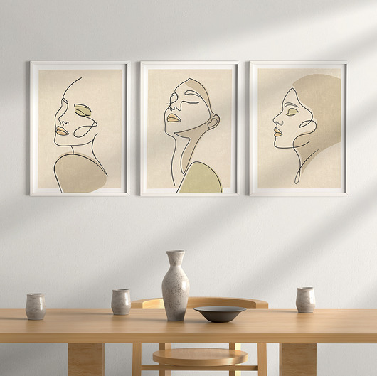 plakaty Zestaw 3 stylowych plakatów w stylu Boho, kobieta, twarz, line art.
