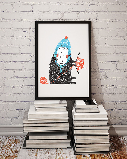 obrazy i plakaty do pokoju dziecięcego Plakat. owieczka robi na drutach. love