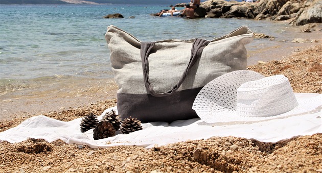 Torba lniana plażowa,szara torba len Shuma