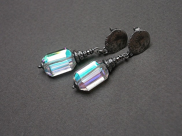 kolczyki wire wrapping Sztabki crystal mystic  - kolczyki