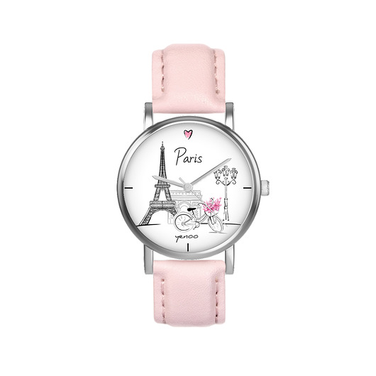 zegarki damskie Zegarek  mały - Paryż - skórzany, pudrowy róż