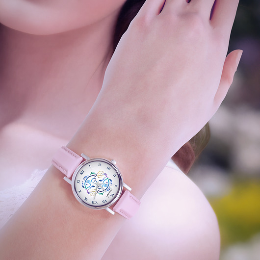 zegarki damskie Zegarek  mały - Ryby - skórzany, pudrowy róż