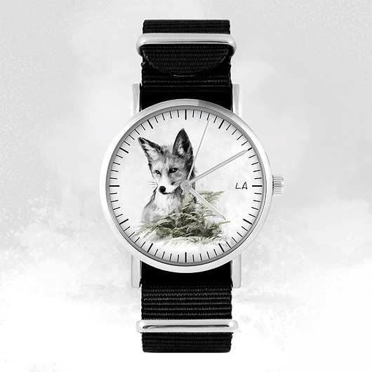 zegarki unisex Zegarek - Lis - czarny, nylonowy, unisex