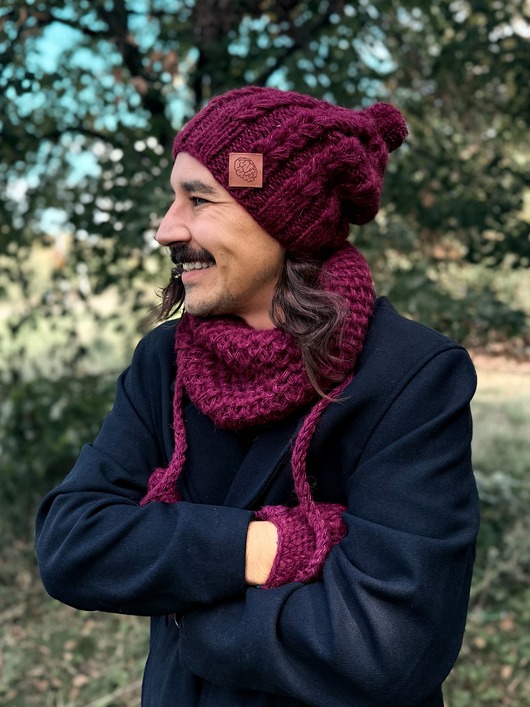 czapki i kapelusze męskie Męska czapka MERINO Smile Bordo + podszewka JEDWAB