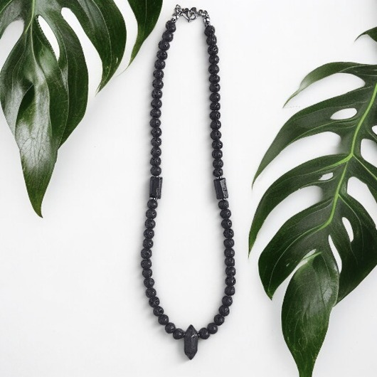 biżuteria męska OCHRONA, energia : naszyjnik męski : lawa, turmalin