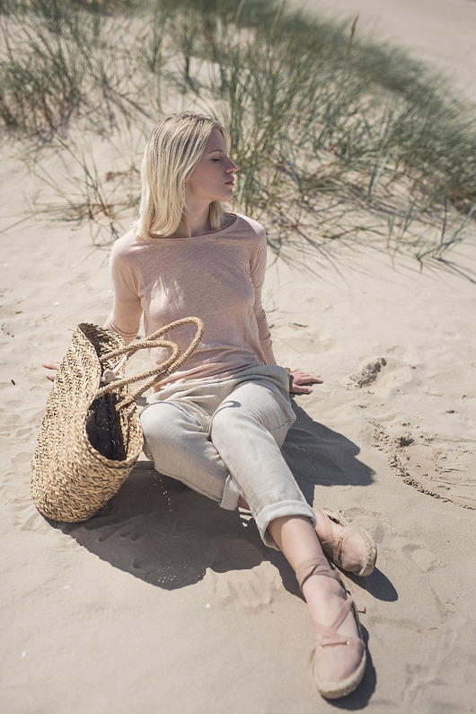 bluzki z długim rękawem damskie Lniana bluzka dzianinowa pastelowy róż