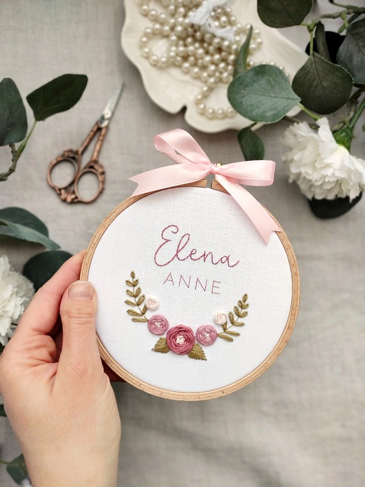 ozdoby na chrzest Personalizowany tamborek z imieniem, pamiątka Chrztu Świętego dla dziewczynki