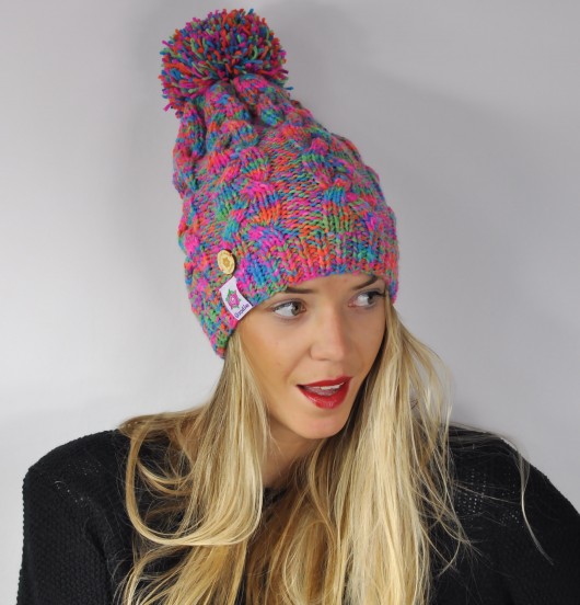 czapki damskie Czapka Goodie HANDMADE warkocz - RAINBOW