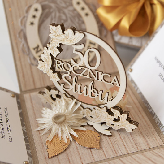 kartki scrapbooking 50 rocznica ślubu, złote gody, exploding box, kartka 3d