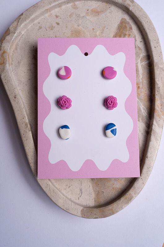 kolczyki z masy plastycznej Zestaw 3 par małych sztyftów