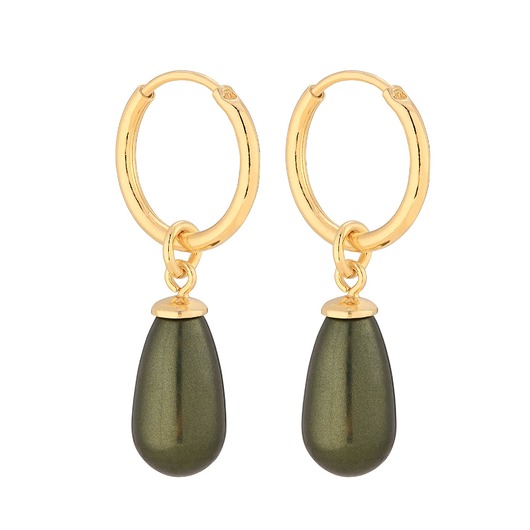 kolczyki srebrne Złote kolczyki koła z zielonymi perłami SWAROVSKI CRYSTAL