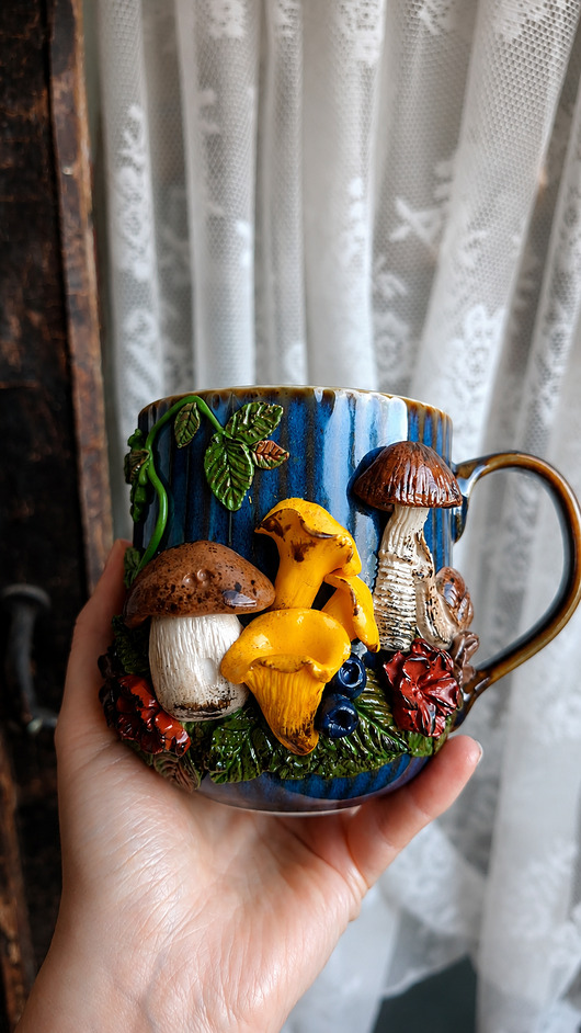 kubki Kubek z grzybami porcelanowy kubek grzybki kurki ozdobna porcelana