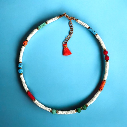 chokery Summer collection: naszyjnik - choker : muszla biała i lawa multicolor