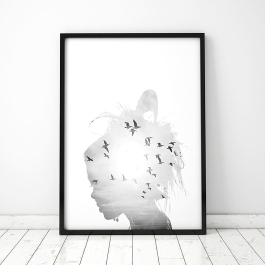 Plakat Kobieta i ptaki COLORMINT
