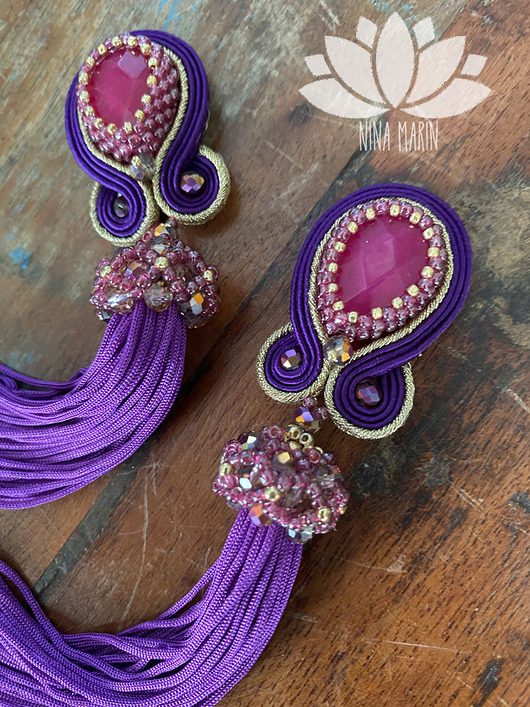 kolczyki soutache meduzy  fioletowe  - kolczyki sutasz