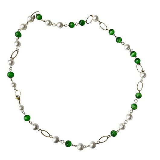 złote naszyjniki Złocony naszyjnik z zielonym kocim okiem