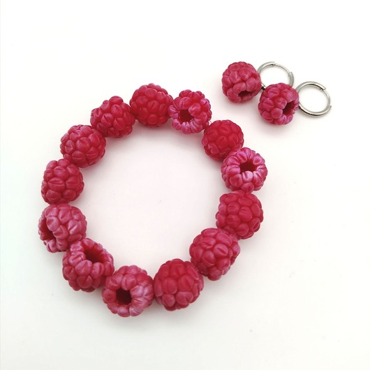 komplet biżuterii Bransoletka maliny handmade z kolczykami