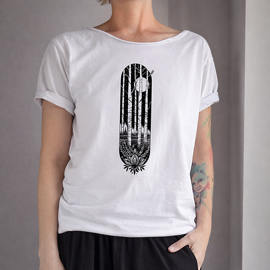 t-shirt damskie Las graficzny Oversize Biały