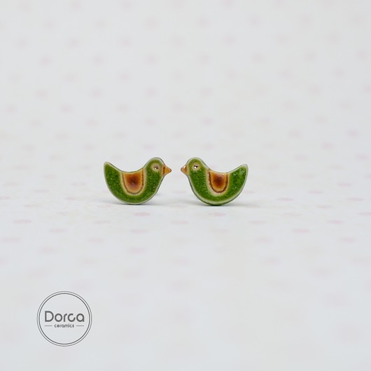 Mini ptaszki - zielone kolczyki Dorca