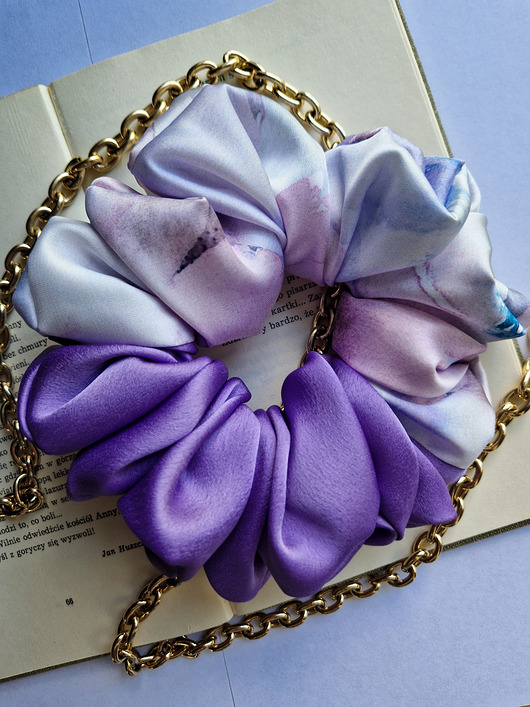 gumki do włosów Scrunchie Violet Petal XL - gumka do włosów liliowa satynowa